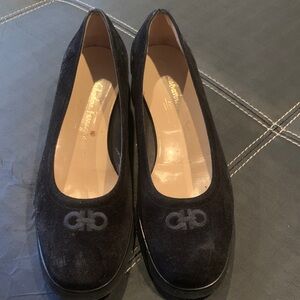 Vintage Salvatore Ferragamo Black Suede Flats